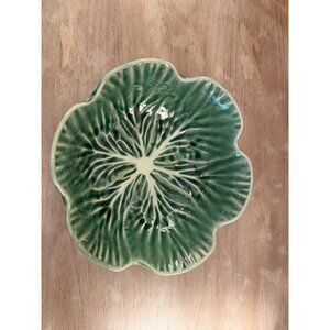 SH Home Cabbage Leaf Serving Bowl 8.9” Green Ceramic Lettuce Bowl Bordallo Style